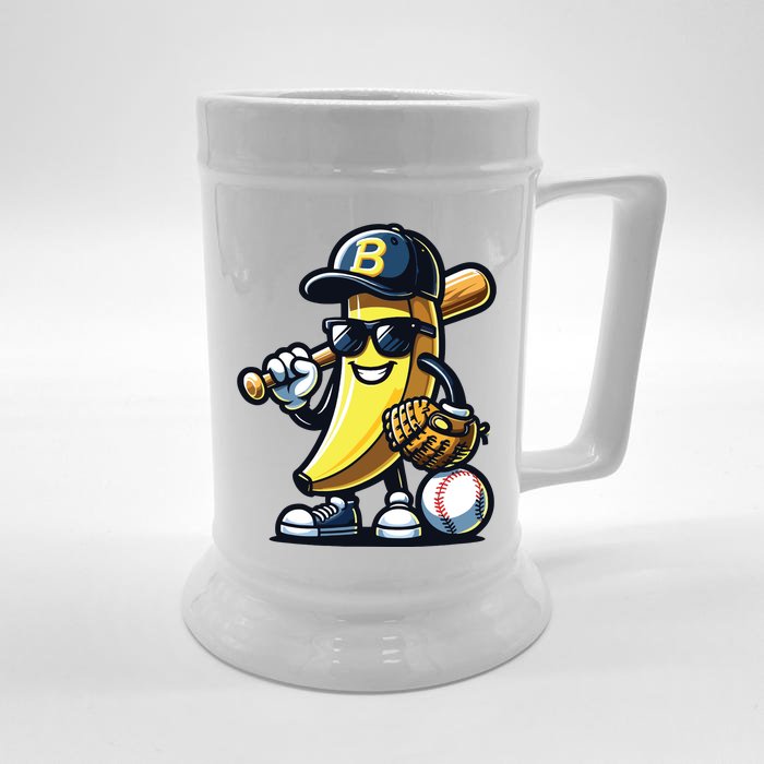 Banana Playing Baseball Fruit Lover Baseball Player Front & Back Beer Stein