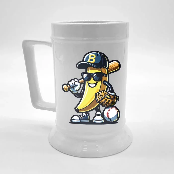 Banana Playing Baseball Fruit Lover Baseball Player Front & Back Beer Stein