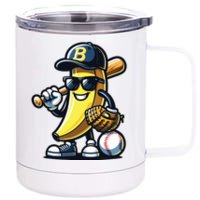 Banana Playing Baseball Fruit Lover Baseball Player 12 oz Stainless Steel Tumbler Cup