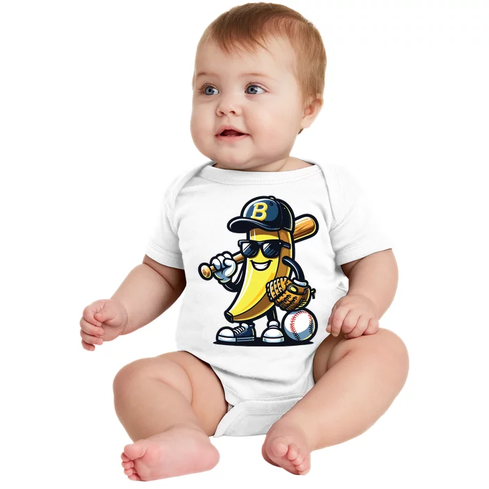 Banana Playing Baseball Fruit Lover Baseball Player Baby Bodysuit