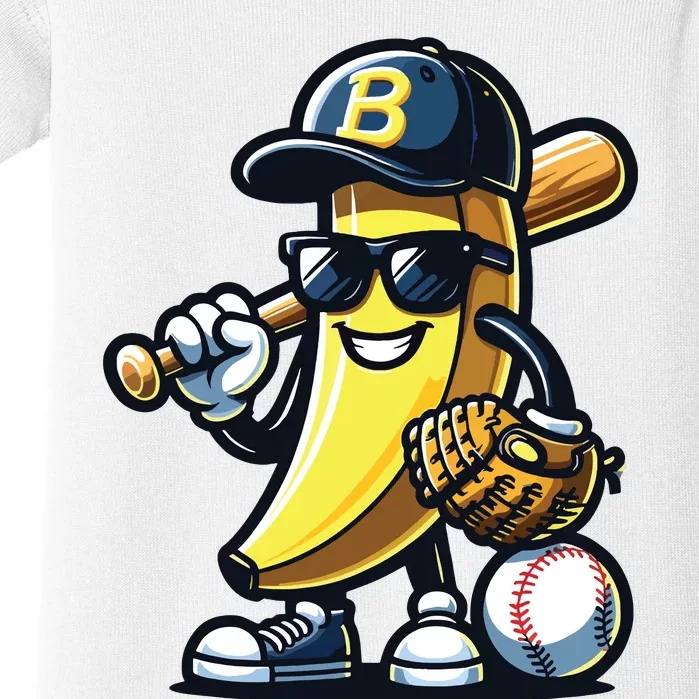 Banana Playing Baseball Fruit Lover Baseball Player Baby Bodysuit