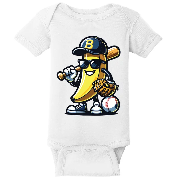 Banana Playing Baseball Fruit Lover Baseball Player Baby Bodysuit