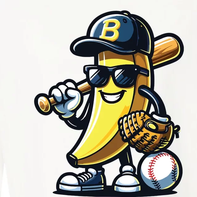 Banana Playing Baseball Fruit Lover Baseball Player Cropped Pullover Crew