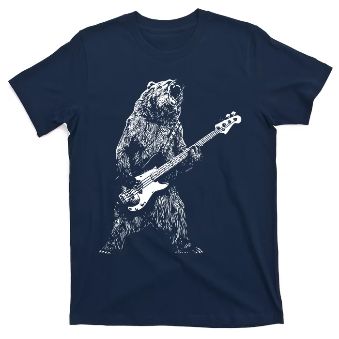 Bear Playing Bass Guitar Shirts For Men Animal Playing Guitar T-Shirt