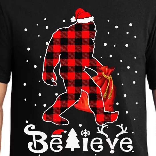 Buffalo Plaid Believe Bigfoot Santa Hat Christmas Funny Funny Pajama Set