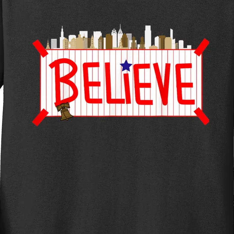 Believe Philadelphia Baseball Players Kids Long Sleeve Shirt