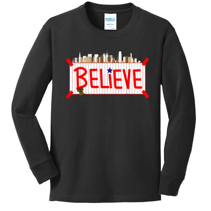 Believe Philadelphia Baseball Players Kids Long Sleeve Shirt