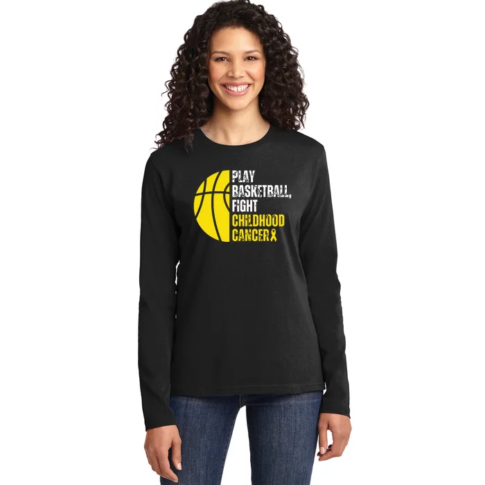 Basketball Player Ball Lovers Childhood Cancer Awareness Ladies Long Sleeve Shirt