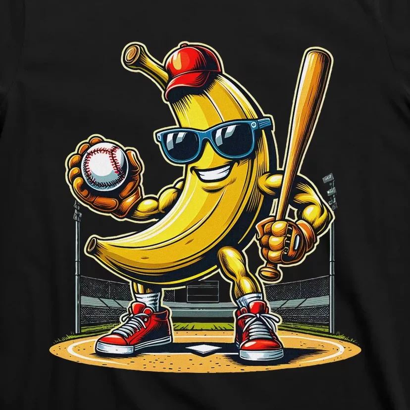 Banana Playing Baseball Baseball Player Funny Fruit Lover T-Shirt