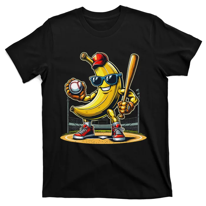 Banana Playing Baseball Baseball Player Funny Fruit Lover T-Shirt