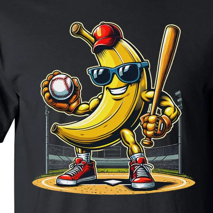 Banana Playing Baseball Baseball Player Funny Fruit Lover Tall T-Shirt