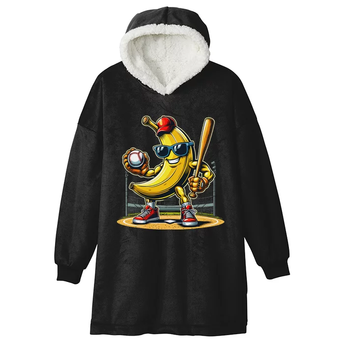 Banana Playing Baseball Baseball Player Funny Fruit Lover Hooded Wearable Blanket