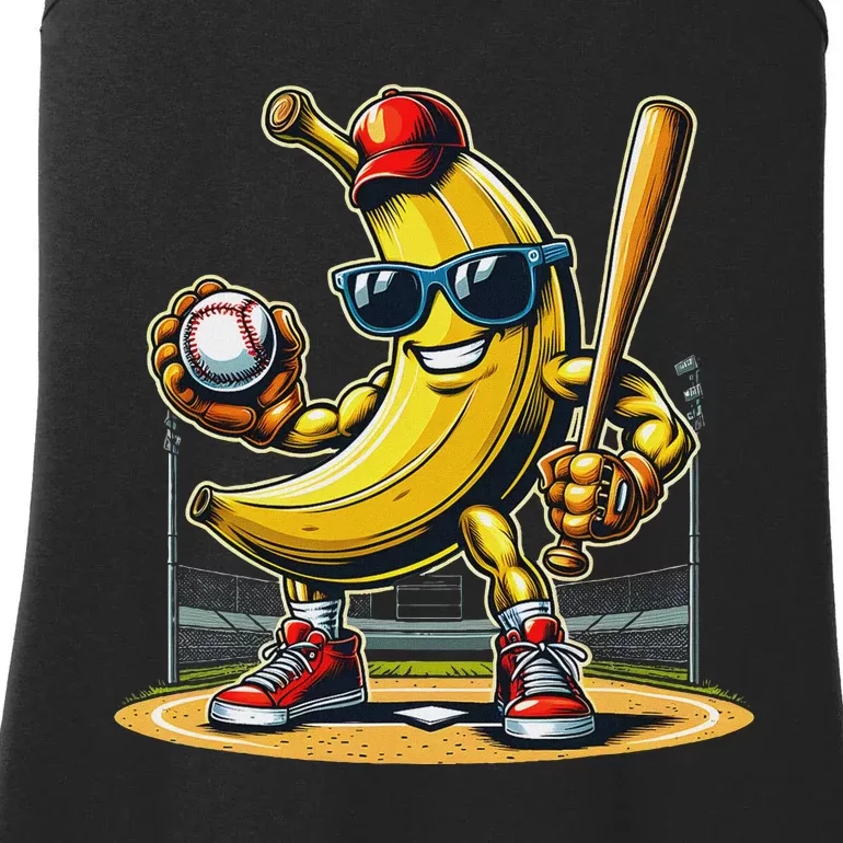 Banana Playing Baseball Baseball Player Funny Fruit Lover Ladies Essential Tank