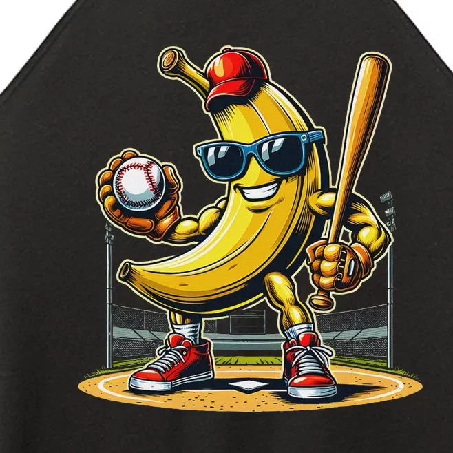 Banana Playing Baseball Baseball Player Funny Fruit Lover Women’s Perfect Tri Rocker Tank