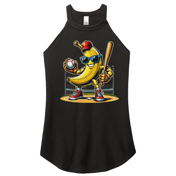 Banana Playing Baseball Baseball Player Funny Fruit Lover Women’s Perfect Tri Rocker Tank