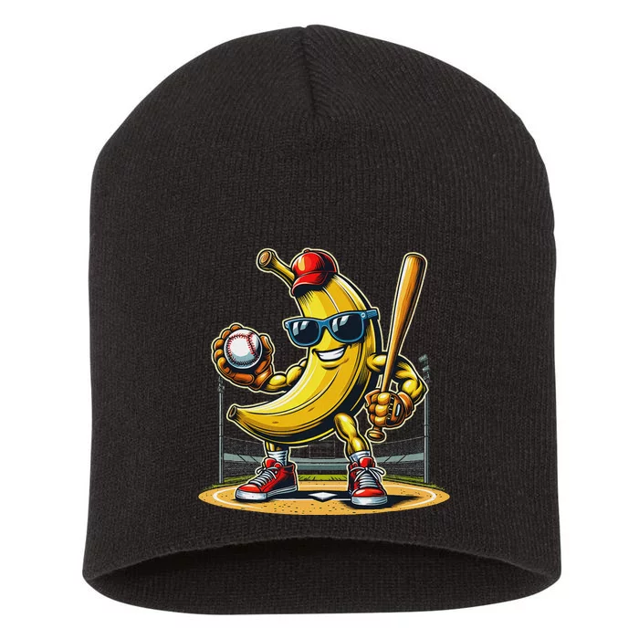 Banana Playing Baseball Baseball Player Funny Fruit Lover Short Acrylic Beanie