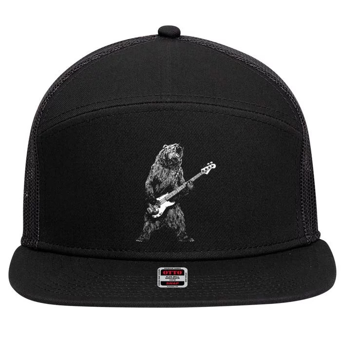 Bear Playing Bass Guitar For Men Animal Playing Guitar 7 Panel Mesh Trucker Snapback Hat