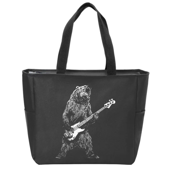 Bear Playing Bass Guitar For Men Animal Playing Guitar Zip Tote Bag