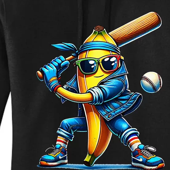 Banana Playing Baseball Fruit Lover Baseball Player Women's Pullover Hoodie