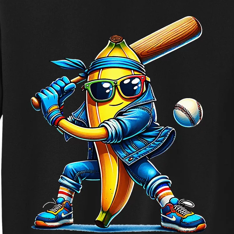 Banana Playing Baseball Fruit Lover Baseball Player Tall Sweatshirt