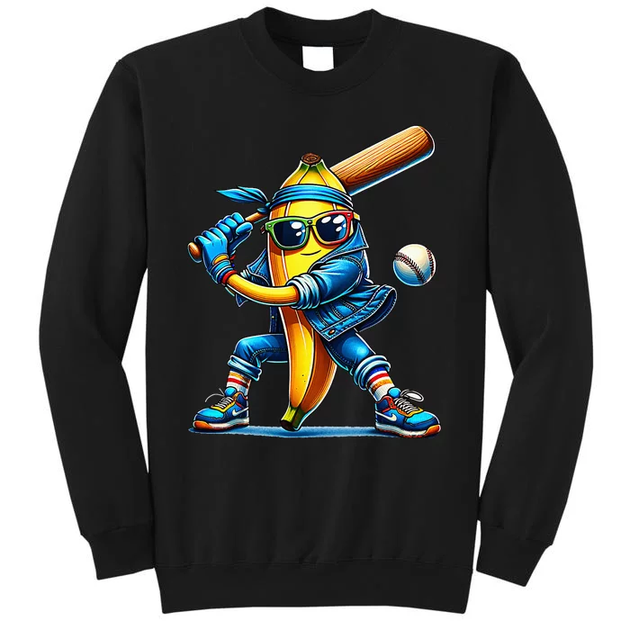 Banana Playing Baseball Fruit Lover Baseball Player Tall Sweatshirt