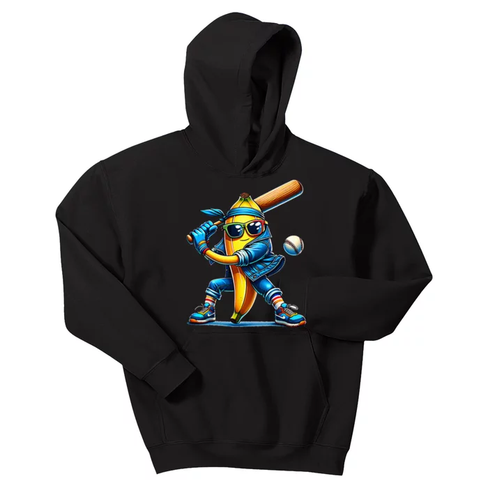 Banana Playing Baseball Fruit Lover Baseball Player Kids Hoodie