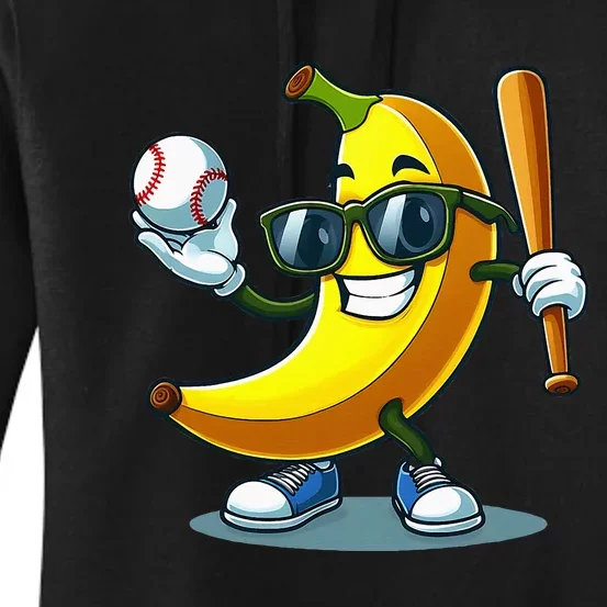 Banana Playing Baseball Fruit Lover Baseball Player Banana Women's Pullover Hoodie