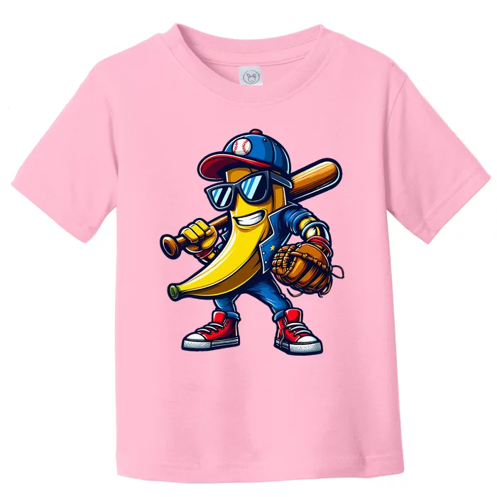 Banana Playing Baseball Fruit Lover Toddler T-Shirt