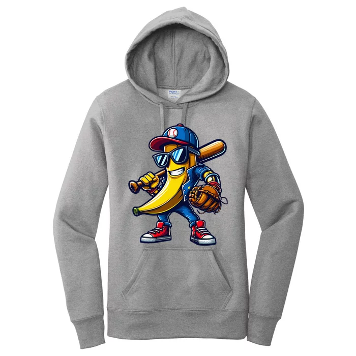 Banana Playing Baseball Fruit Lover Women's Pullover Hoodie