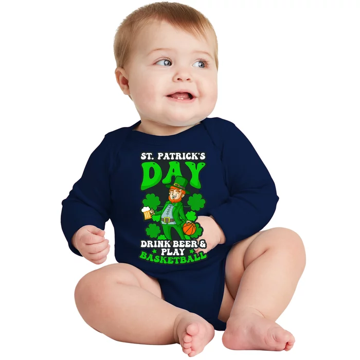 Beer Play Basketball Design St Patricks Basketball Gift Baby Long Sleeve Bodysuit