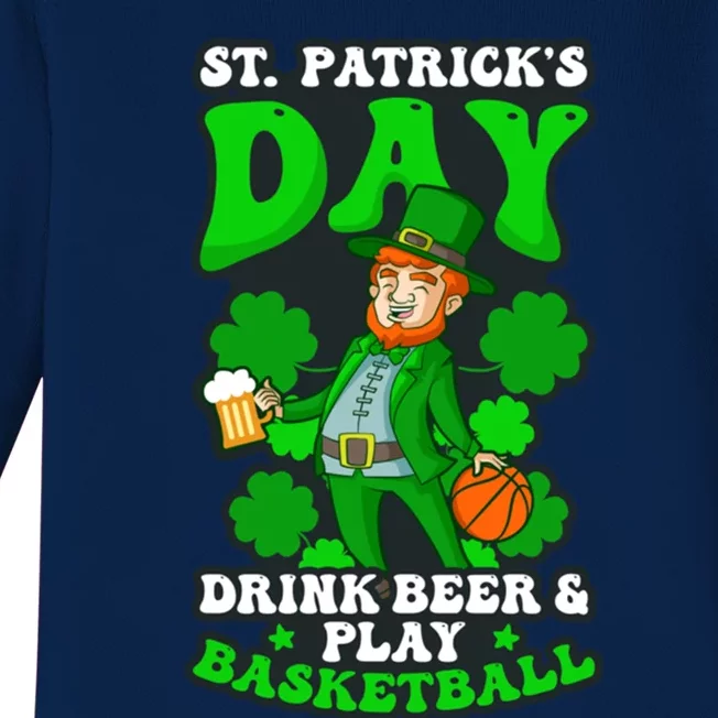 Beer Play Basketball Design St Patricks Basketball Gift Baby Long Sleeve Bodysuit