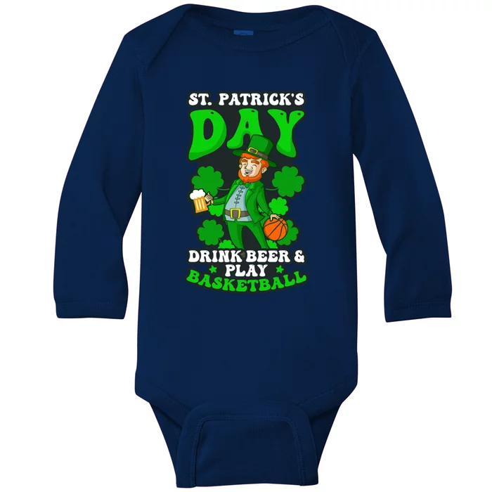 Beer Play Basketball Design St Patricks Basketball Gift Baby Long Sleeve Bodysuit