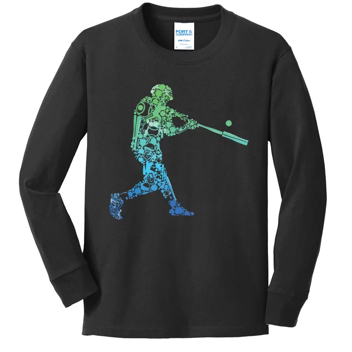 Baseball Player Batter Kids Long Sleeve Shirt