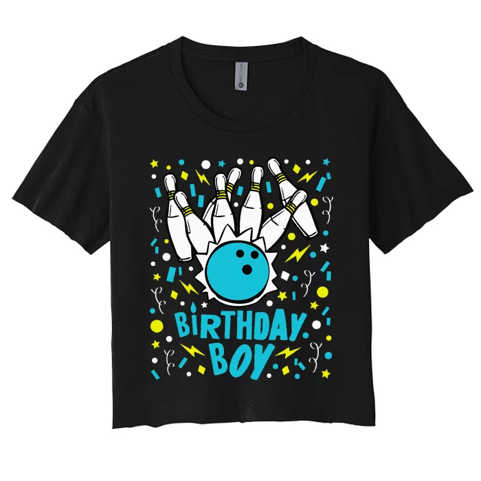 Bowling Party Birthday Pins Bowler Gift Women's Crop Top Tee