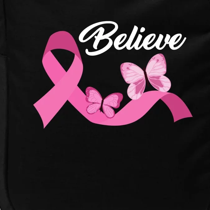 Believe Pink Butterfly Ribbon Breast Cancer Impact Tech Backpack