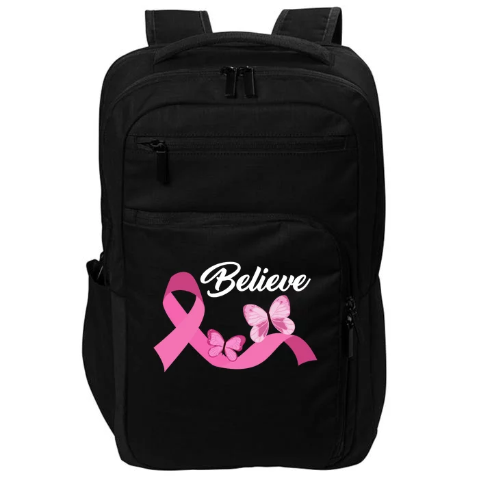 Believe Pink Butterfly Ribbon Breast Cancer Impact Tech Backpack