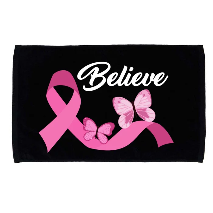 Believe Pink Butterfly Ribbon Breast Cancer Microfiber Hand Towel