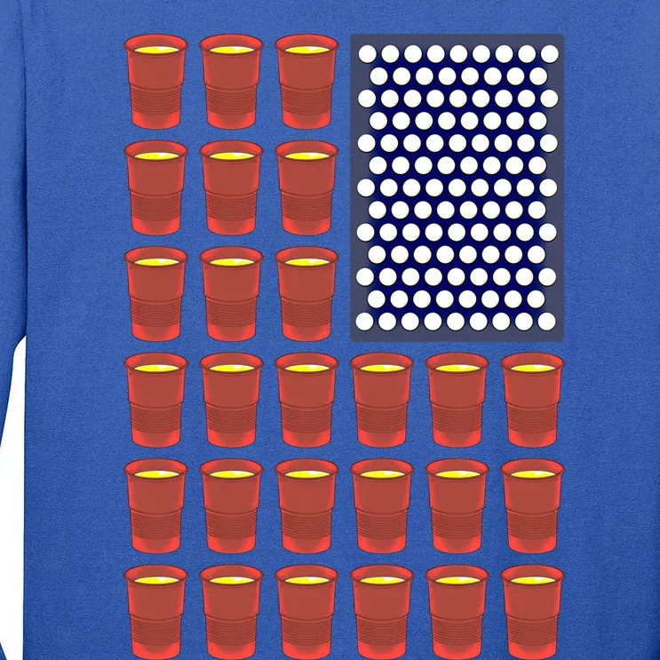 Beer Pong Balls Drunk America Flag 4th July Ing Gift Tall Long Sleeve T-Shirt