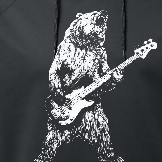 Bear Playing Bass Guitar Bear Retro Music Lovers Performance Fleece Hoodie