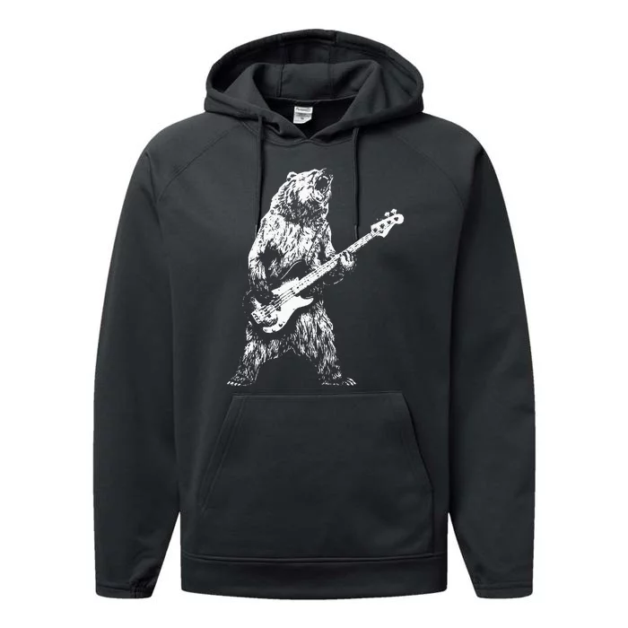 Bear Playing Bass Guitar Bear Retro Music Lovers Performance Fleece Hoodie