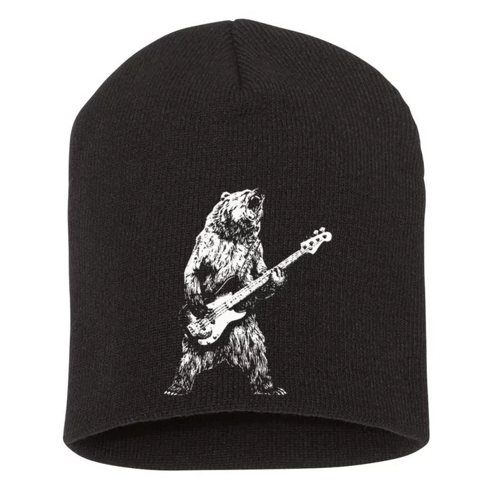 Bear Playing Bass Guitar Bear Retro Music Lovers Short Acrylic Beanie