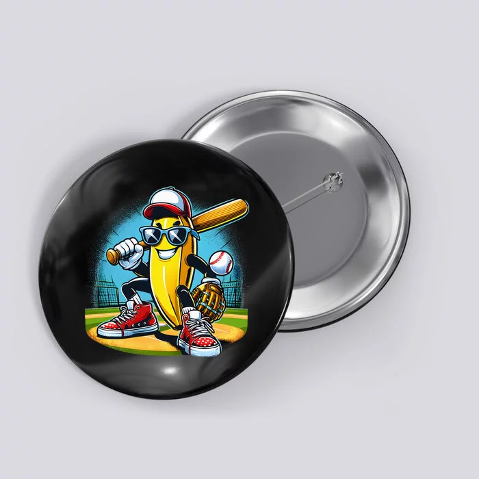 Banana Playing Baseball Funny Fruit Lover Button