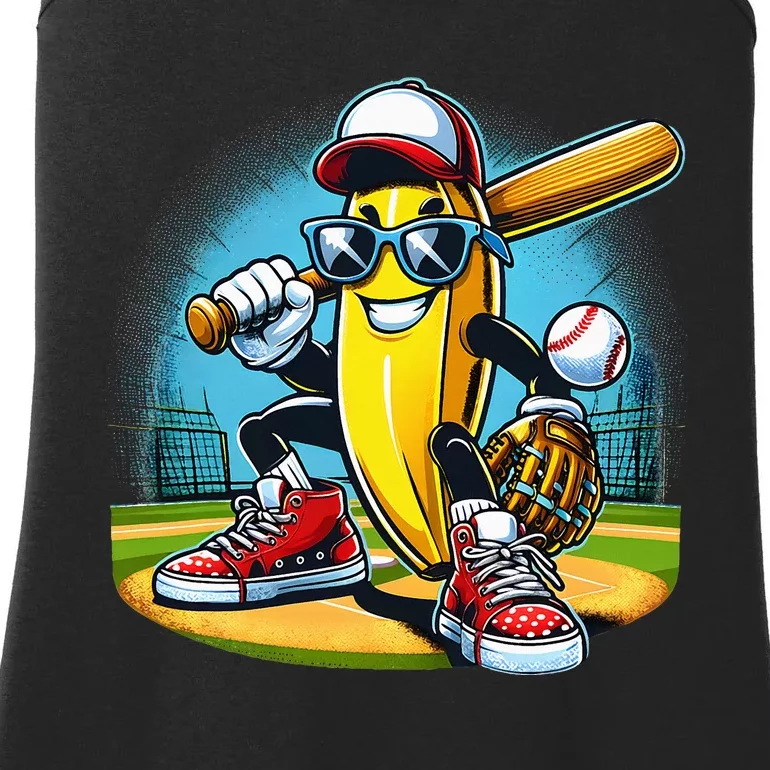 Banana Playing Baseball Funny Fruit Lover Ladies Essential Tank