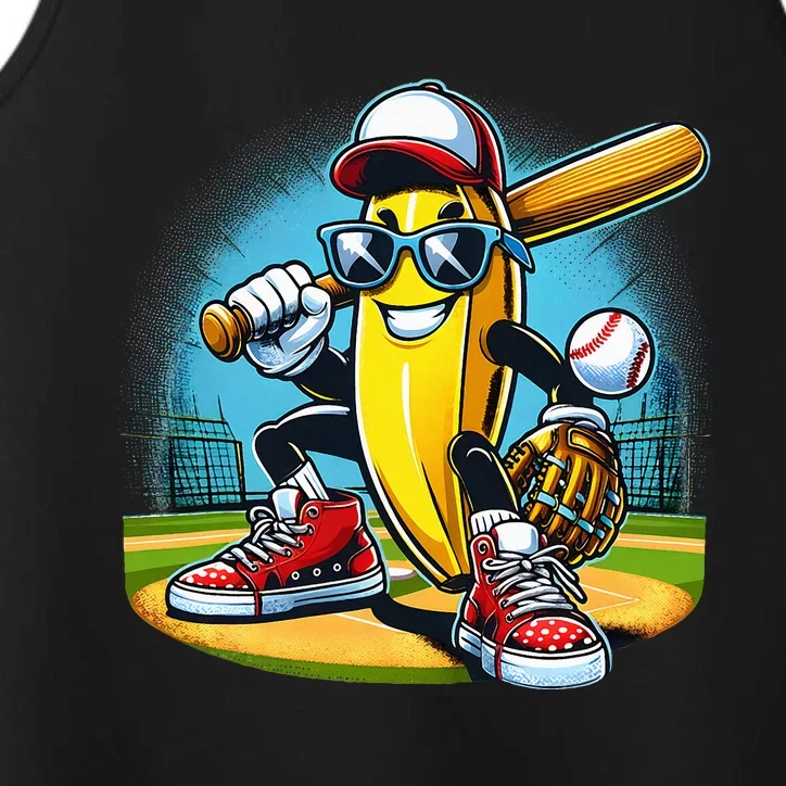 Banana Playing Baseball Funny Fruit Lover Performance Tank