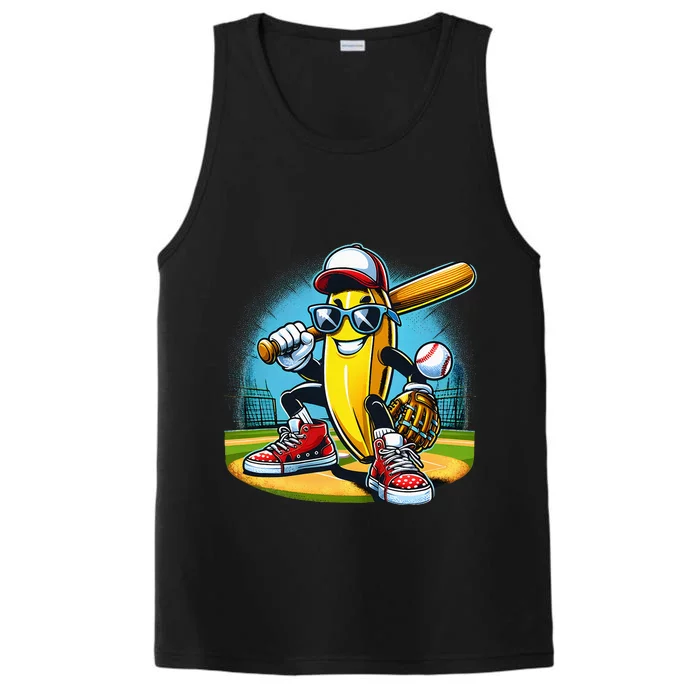 Banana Playing Baseball Funny Fruit Lover Performance Tank