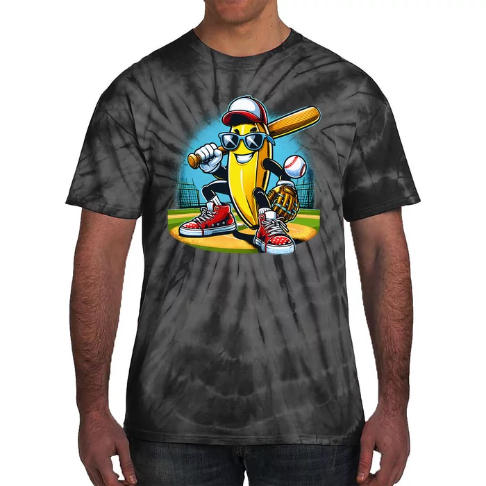 Banana Playing Baseball Funny Fruit Lover Tie-Dye T-Shirt