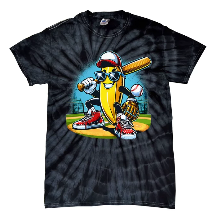 Banana Playing Baseball Funny Fruit Lover Tie-Dye T-Shirt