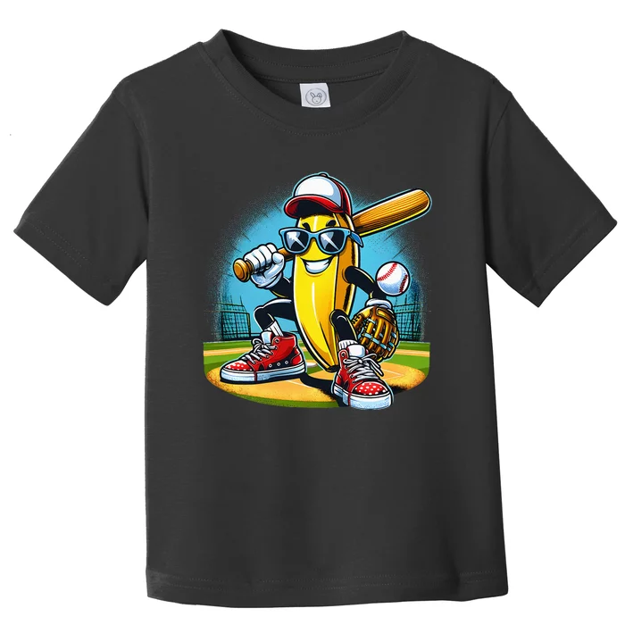 Banana Playing Baseball Funny Fruit Lover Toddler T-Shirt