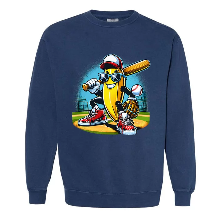 Banana Playing Baseball Funny Fruit Lover Garment-Dyed Sweatshirt