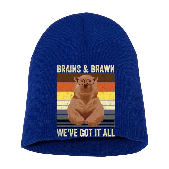 Bear Pride Brains And Brawn Gay Bear Brotherhood Funny Gift Short Acrylic Beanie